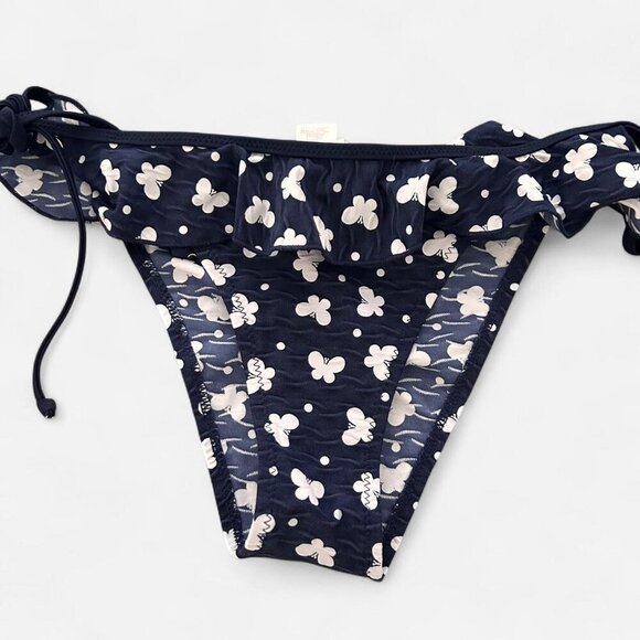 Navy white girly Cottagecore dainty polka dot butterfly ruffle tie halter bikini - Picture 3 of 6